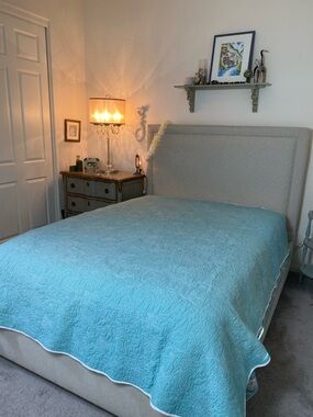 Threshold blue Quilted Bedspread -floral stitching Blue Coverlet